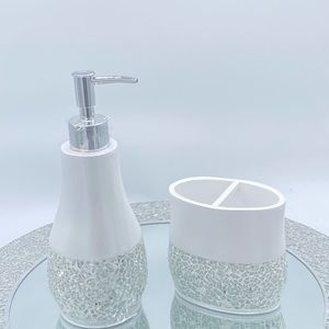 2pc Mosaic White Glass Design Bathroom Decor